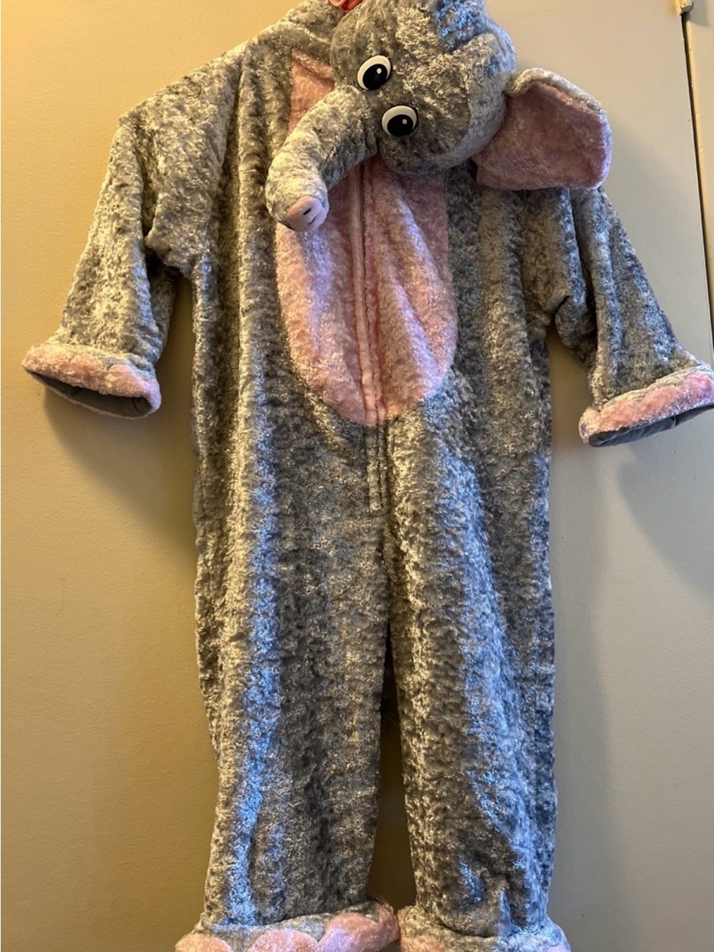 Plush Elephant One-Piece for Kids - Gray & Pink